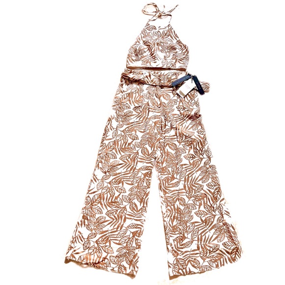 NWT House of Harlow 1960 2 piece jumpsuit halter top wide leg pants Size 8 - Picture 2 of 12